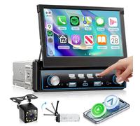 VECHETEL 7" Autoradio 1 DIN con CarPlay Android Auto,schermo estendibile manualmente con tasti a pianoforte,radio FM con Bluetooth,GPS/Navi,2 USB/Type-C,telecamera posteriore e comandi al volante