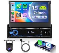 VECHTEL 4G+64G Android 15 Autoradio 1 Din con Carplay Android Auto senza Fili, 7’’ HD Schermo Pieghevole Manuale Tattile Stereo Auto Supporto Bluetooth FM RDS GPS Wi-Fi Mirror Link USB Telecamera