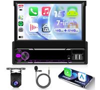 VECHTEL 8 CORE 4G+64G Android 15 Autoradio 1 Din con Carplay Android Auto senza Fili, 7'' HD Schermo Pieghevole Manuale Tattile con Bluetooth GPS DSP 4G/Wi-Fi Radio AM/FM/RDS EQ 2USB Telecamera