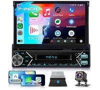 VECHTEL Autoradio 1 DIN Carplay Android Auto Wireless con 7 pollici schermo retrattile motorizzato,FM/RDS radio Bluetooth,Navi/GPS,2 USB/AUX/Type-C con telecamera posteriore,comandi al volante