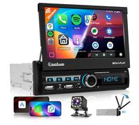 VECHTEL Autoradio 1 DIN Carplay Android Auto Wireless con schermo da 7 pollici retrattile elettricamente,radio 1 DIN FM con Bluetooth 5.1 GPS/Navi,Mirror Link 2 USB/AUX/SD con telecamera posteriore