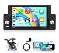 VECHTEL Autoradio 1 Din con 5,9" IPS HD 2,5D Schermo Carplay Android Auto senza fili, Stereo Auto Touchscreen con Bluetooth 5,0, Mirror Link, FM, USB, Type-C, SWC, Microfono, Telecamera Posteriore