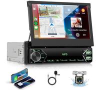 VECHTEL Autoradio 1 Din con wired Carplay Android Auto, Schermo Tattile Pieghevole da 7 Pollici IPS Bluetooth Stereo Auto, Radio FM, Mirror Link, USB, SWC, Mic, Telecamera Posteriore