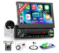 VECHTEL DAB/DAB+ Autoradio Carplay Android Auto Wireless con schermo da 7 pollici retrattile elettricamente,Radio FM 1 DIN con Bluetooth,Mirror Link 2 USB/Type-C/SD con telecamera posteriore