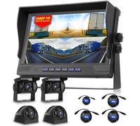VECHTEL Kit Telecamera Posteriore IPS HD 9 Pollici con 4 Telecamera 720P/1080P, Telecamera Retromarcia Auto con Impermeabile IP68 Visione Notturna DVR Telecomando per 12V-36V Camion Camper Bus