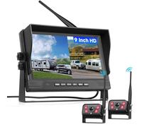 VECHTEL Kit Telecamera Posteriore IPS HD 9 Pollici senza Fili con 2 Telecamera, BSD/DVR, Telecamera Retromarcia Auto Wireless Impermeabile IP68 con Visione Notturna per Camion, Camper, Furgoni