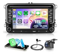 VECHTEL4G+64G Android 15 Autoradio per VW Golf 5 6 Passat Jetta Caddy EOS T5 Tiguan Touran CC Polo, 7" HD Schermo Tactile co Carplay Android Auto senza Fili GPS WiFi USB Tipo-C Bluetooth FM RDS Camera