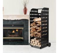 Veckhh - Carrello per legna da ardere, 42 x 35 x 112 cm, con ruote, robusto rivestimento in gomma, per legna da ardere fino a 60 kg
