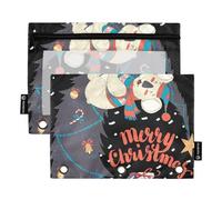 Vector Funny Merry Christmas Tree Bear 3 Raccoglitori ad anelli Astuccio 2 pz Cartelle di File per Ufficio Esami Cerniera Cancelleria Bag