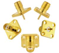 Vecys 5 Pezzi Connettore Coassiale RF SMA Femmina a 4 Fori per Montaggio da Pannello Connettore SMA Femmina su Telaio da 50 Ohm con Flangia Connettore SMA Femmina in Oro per Cavo Coassiale Antenna