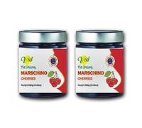 Ved Gourmet Originale Ciliegie Rosse al Maraschino - Ciliegia Italiana per Cocktail Old Fashioned - Cocktail Vegano, Ciliegie Bourbon in Sciroppo Naturale per Topping Cocktail (Pack of Two)