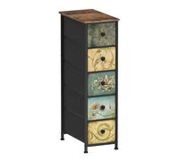 VEDECASA Cassettiera stretta con 5 cassetti in tessuto Boemia toletta, cassettiera per camera da letto, soggiorno, corridoio, struttura in metallo, effetto legno vintage