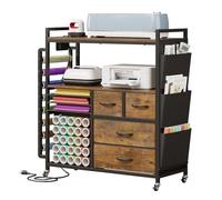 VEDECASA Grande organizer per bricolage, compatibile con macchine Cricut, cassetti in tessuto e porta rotolo in vinile, carrello mobile per la stanza del fai da te (marrone)