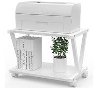 VEDECASA Supporto per stampante da scrivania a 2 animali, sotto scrivania, in legno, rustico, industriale, in legno, per la casa, ufficio, elegante e robusto (bianco)