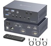 VEDINDUST 4K 120Hz KVM Switch Docking Station per 2 Laptop e 2 Monitor, Dock Thunderbolt con 2 Porte USB-C MST 1G, Ethernet 1G, Porta per Cuffie e Microfono, supporto per la Modalità Estesa