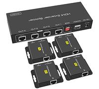 VEDINDUST HDMI Splitter Extender 1 in 4 Out 50m,Over Cat5e 6 7 Ethernet Trasmettitore Ricevitore Supporto Preimpostazioni EDID 1080p POC Solo Bisogno di Alimentazione TX per lavoro
