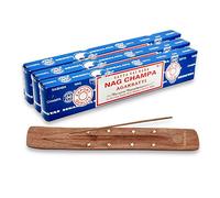Vedmantra® - Bastoncini di incenso Satya nag champa di alta qualità + supporto Vedmantra per bastoncino, disponibili in diverse quantità per confezione (15 g x 3 confezioni)