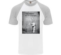 Vedo Umani Ma Nessuna Umanità Maglietta Baseball S/S Da Uomo Banksy