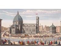 Veduta della Chiesa Cattedrale di Firenze e la Grande Processione dell'Ospita.Dopo un'incisione a colori a mano pubblicata a Londra 1750. Stampa poster di Ken Welsh (17 x 10)