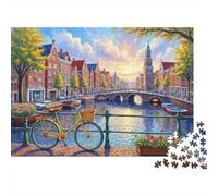 Veduta Strada Amsterdam Puzzle 1000 pezzi Arte Città Canali Cartone Premium Per Genitori e Figli Tempo Genitori-Figli 70x50cm