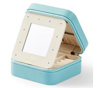 VEE&CO. Mini portagioie da viaggio 2024, con specchio, portatile, per orecchini, anelli, collane, bracciali, per donne e ragazze (blu)