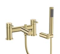 VeeBath Delta - Miscelatore per vasca da bagno, finitura in ottone spazzolato, ingresso G3/4", doppia leva con soffione rotondo, coppia di rubinetti da bagno, attacco doccia doppio