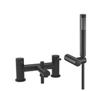 VeeBath Delta - Miscelatore per vasca da bagno, finitura nera opaca, ingresso G3/4", doppia leva con soffione rotondo, coppia di rubinetti da bagno, attacco doccia doppio