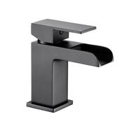 VeeBath Kinetic - Miscelatore quadrato per lavabo a cascata, finitura nera opaca, comando a leva singola, ingresso BSP G1/2" con scarico pop-up, rubinetti da bagno a ponte, rubinetti per vasca e