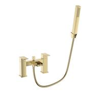 VeeBath Kinetic Square Waterfall Bath Shower Mixer - Finitura in ottone spazzolato, controllo a doppia leva, ingresso BSP G1/2", soffione e doccia portatile, coppia di rubinetti quadrati da bagno
