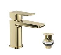 VeeBath Lagoon - Miscelatore per lavabo quadrato morbido con scarico pop-up, finitura moderna in ottone spazzolato, comando a leva singola, ingresso BSP G1/2", rubinetti da bagno a ponte, rubinetti
