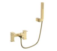 VeeBath Mist Bath Shower Mixer - Finitura in ottone spazzolato con soffione quadrato, controllo a doppia leva, ingresso BSP G3/4", coppia di rubinetti da bagno quadrati montati sul ponte, miscelatore
