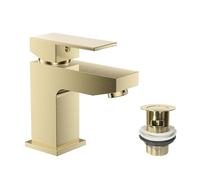 VeeBath Mist - Miscelatore monocomando per lavabo con scarico, finitura moderna in ottone spazzolato, comando a leva singola, ingresso BSP G1/2", rubinetti da bagno quadrati da incasso, rubinetto