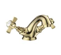 VeeBath Ripple - Rubinetto miscelatore tradizionale per lavabo, stile vittoriano, finitura in ottone spazzolato, doppia leva, rubinetti da bagno da incasso, ingresso G1/2" con scarico pop-up