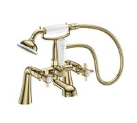 VeeBath Ripple, rubinetto tradizionale per bagno e doccia, con kit - finitura in ottone spazzolato, controllo a doppia leva, ingresso G3/4", rubinetto per lavabo con attacco doccia, rubinetto da bagno