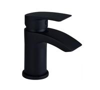 VeeBath Rubinetto miscelatore monocomando per lavabo, design con bordi arrotondati, finitura nera opaca, ingresso G1/2" con scarico pop-up, monocomando, montaggio a pavimento, rubinetto moderno per il