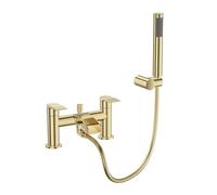 VeeBath Stream Round Waterfall Bath Shower Mixer Tap - Finitura in ottone spazzolato doppia leva, rubinetto da bagno montato sul ponte, include soffione rotondo e kit, rubinetto moderno per vasca da