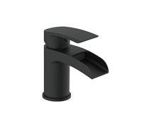 VeeBath Stream - Rubinetto miscelatore monocomando rotondo a cascata, finitura nera opaca, monocomando, rubinetto moderno per lavabo con scarico, rubinetto da bagno, design contemporaneo per lavabi da