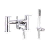 VeeBath Stream - Rubinetto miscelatore rotondo a cascata per vasca da bagno, con finitura cromata, doppia leva, rubinetto da bagno montato sul ponte, include soffione rotondo e kit, rubinetto moderno