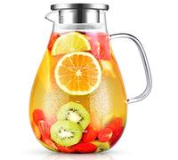 veecom Caraffa Vetro Borosilicato, Brocca 2,4 Litri con Coperchio,per Acqua con Pennello, per Latte, Succhi, Tè Freddo