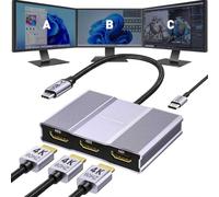 Veecoona Adattatore da USB C a 3 HDMI con PD 100W, 4K a 60Hz HDMI Splitter Display esteso 1 in 3 Out per multi-monitor, compatibile con laptop, PC, scheda grafica USB-C - MACOS non supporta MST