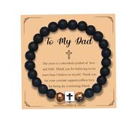 VEEDOFA Braccialetto con perline a forma di croce, regalo cristiano per papà, marito, onice nero regolabile e perline occhio di tigre con ciondolo a croce in acciaio inossidabile, battesimo, cresima