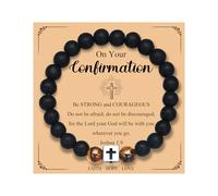 VEEDOFA Braccialetto con perline a forma di croce, regalo cristiano per papà, marito, onice nero regolabile e perline occhio di tigre con ciondolo a croce in acciaio inossidabile, battesimo, cresima