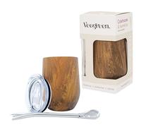 Veegreen Set Yerba Mate in Acciaio Inossidabile | Tazza Per Bere Yerba Mate Argentino | Include una Bombilla e un coperchio richiudibile | Set Autentico (Legna) (Effetto legno)
