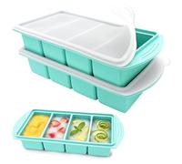 VEEKAY 2 Pezzi Stampo per Congelatore in Silicone con Coperchio, 4 Scomparti da 250 ml, Contenitore Impilabile senza BPA per Zuppa, Brodo, Salsa, Meal Prep