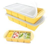 VEEKAY 2 Pezzi Stampo per Congelatore in Silicone con Coperchio, 4 Scomparti da 250 ml, Contenitore Impilabile senza BPA per Zuppa, Brodo, Salsa, Meal Prep
