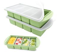 VEEKAY 2 Pezzi Stampo per Congelatore in Silicone con Coperchio, 4 Scomparti da 250 ml, Contenitore Impilabile senza BPA per Zuppa, Brodo, Salsa, Meal Prep