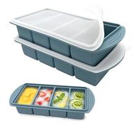 VEEKAY 2 Pezzi Stampo per Congelatore in Silicone con Coperchio, 4 Scomparti da 250 ml, Contenitore Impilabile senza BPA per Zuppa, Brodo, Salsa, Meal Prep