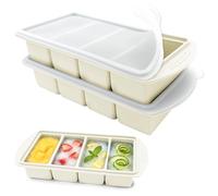 VEEKAY 2 Pezzi Stampo per Congelatore in Silicone con Coperchio, 4 Scomparti da 250 ml, Contenitore Impilabile senza BPA per Zuppa, Brodo, Salsa, Meal Prep