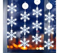 VEEKAY 4 Pezzi Lampada ventoso Per Natale, Luci Finestra ventoso, 12 Fiocchi di Neve LED Elementi Natalizi, Biancofreddo, Timer, Batteria