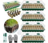 VEEKAY Vassoio per Piantine,4 Pezzi 144 Buco Vassi Biodegradabili,Mini Serra per Piantine con Cupole Ventilate,Semenzaio Vassoio Germinazione,Kit Propagazione Piantine,Serra per Piante in Crescita